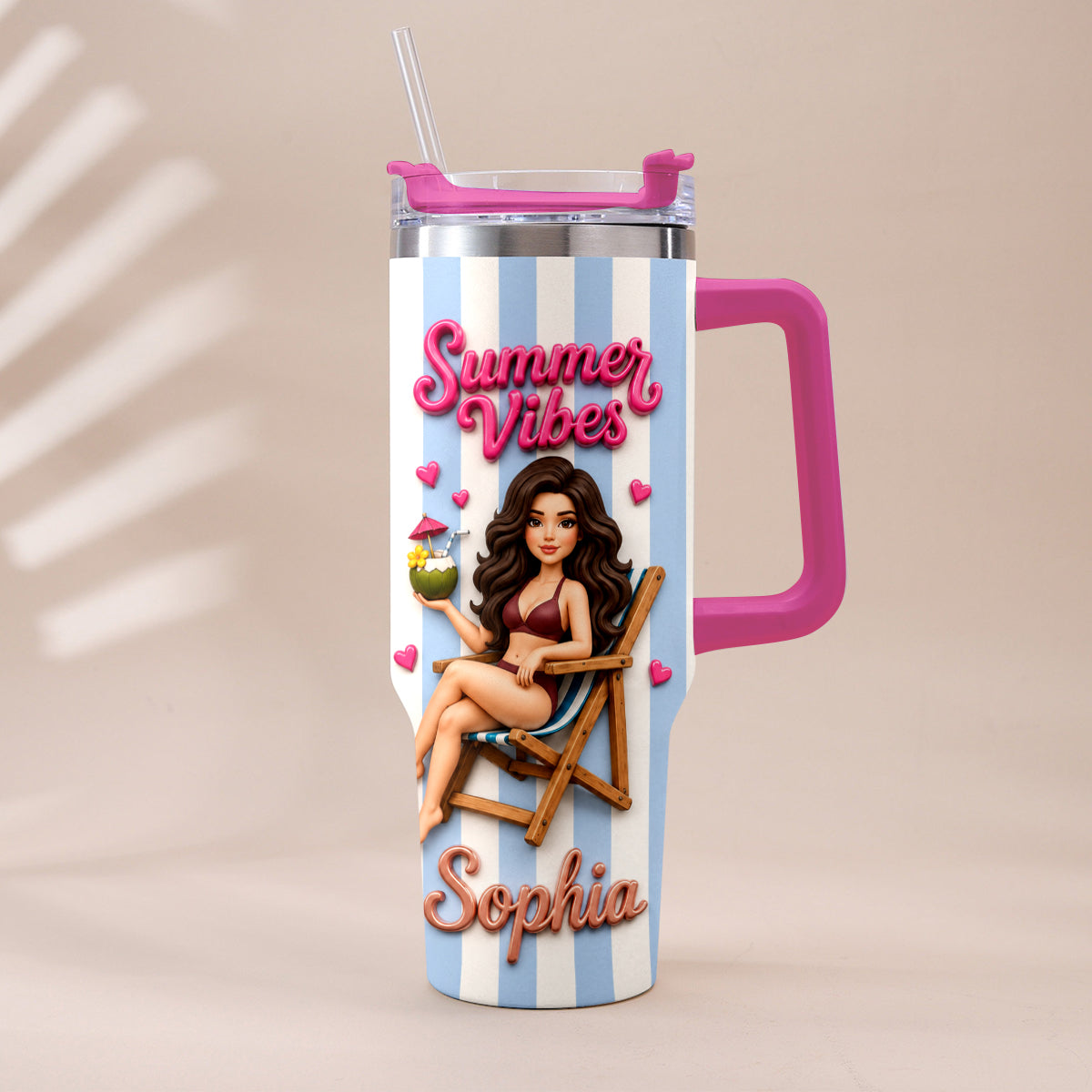Beach Lovin' Girl - Personalized Sea Lover Tumbler With Plush Charm