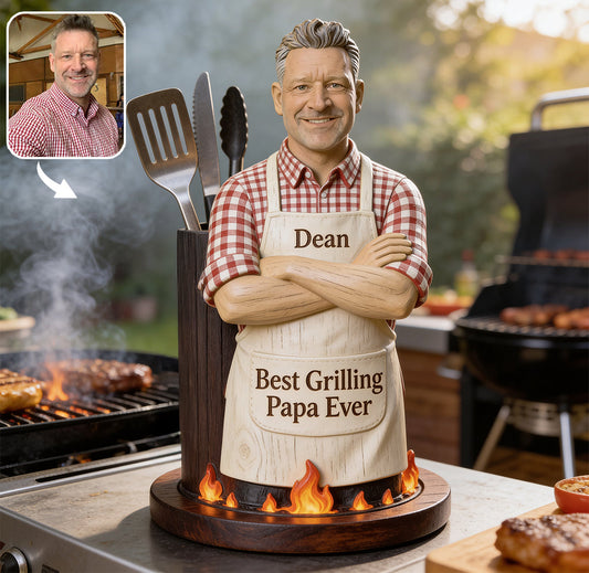 Best Dad Ever - Personalized Wooden Grilling Utensils Holder