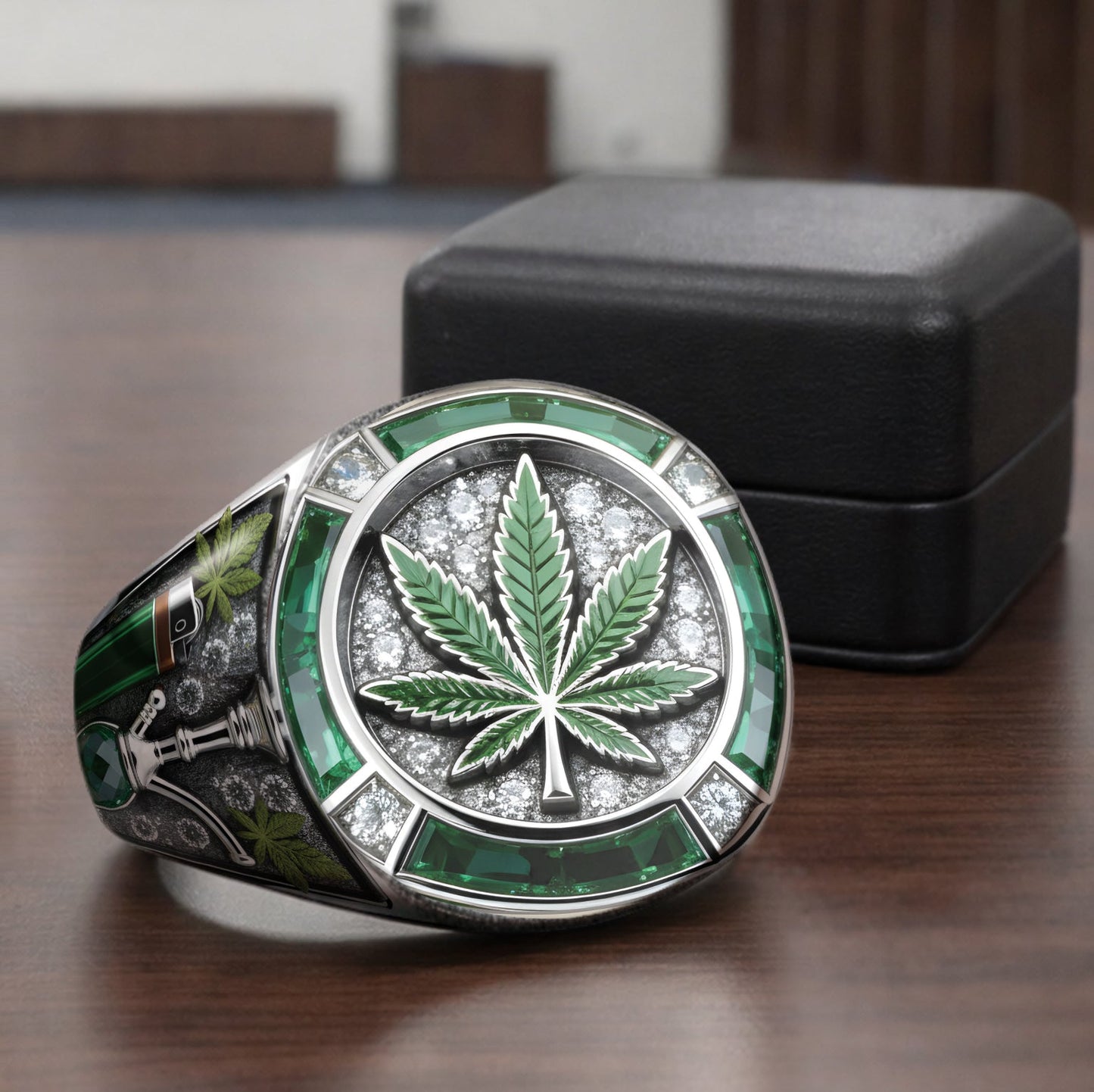 Green Magic Leaf - Personalized Weed Signet Ring