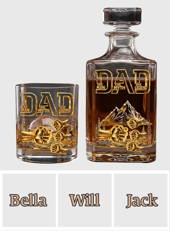 Dad & Kids Fist Bump - Personalized Father Whiskey Decanter Set