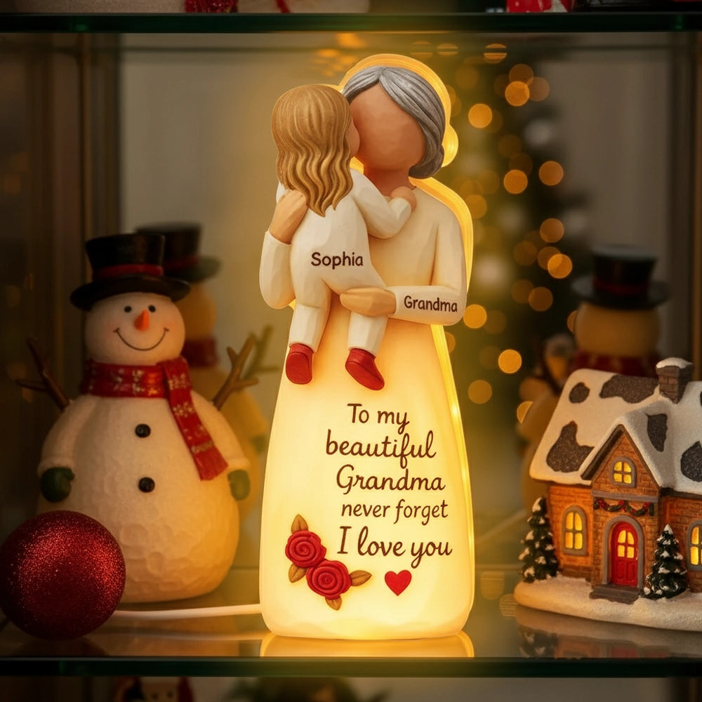 Acrylic Light Box, Hugging Grandma & Grandchild, Warm Glow for Bedroom or Shelf, a unique gift with 'I love you'