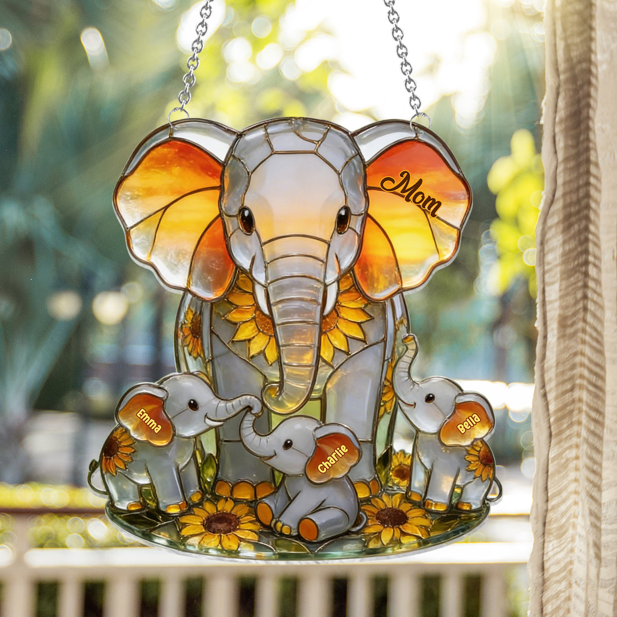 Elephant Mom - Personalized Elephant Window Hanging Suncatcher Ornament
