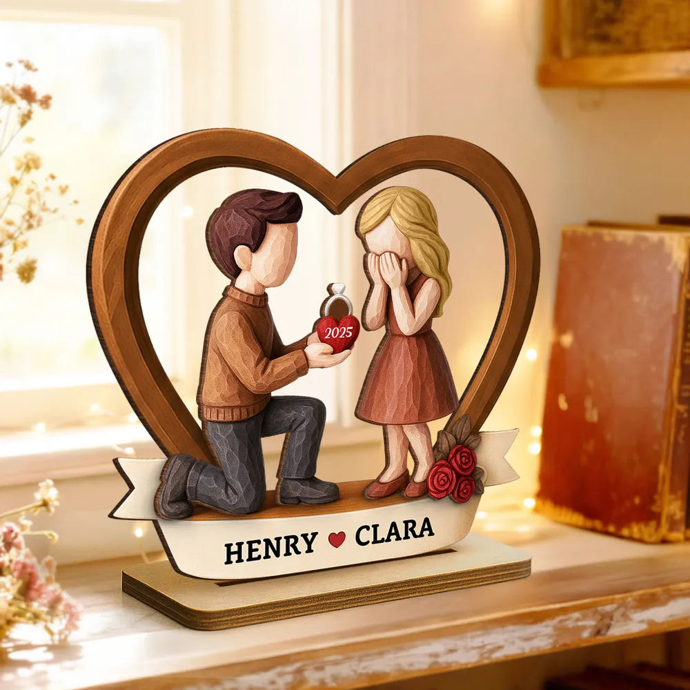 Romantic Personalized 2-Layer Wooden Plaque Kneeling Proposal Moment Sweet Gift for Boyfriend or Girlfriend Heartfelt Decor