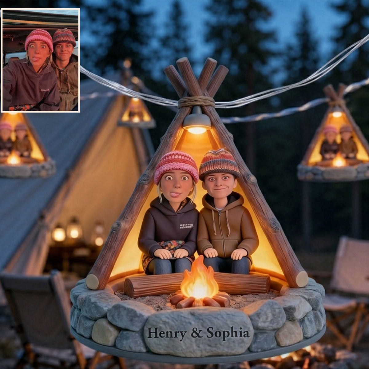 Campsite Unique Decoration, Custom From Any Photo - Personalized Camping String Lights