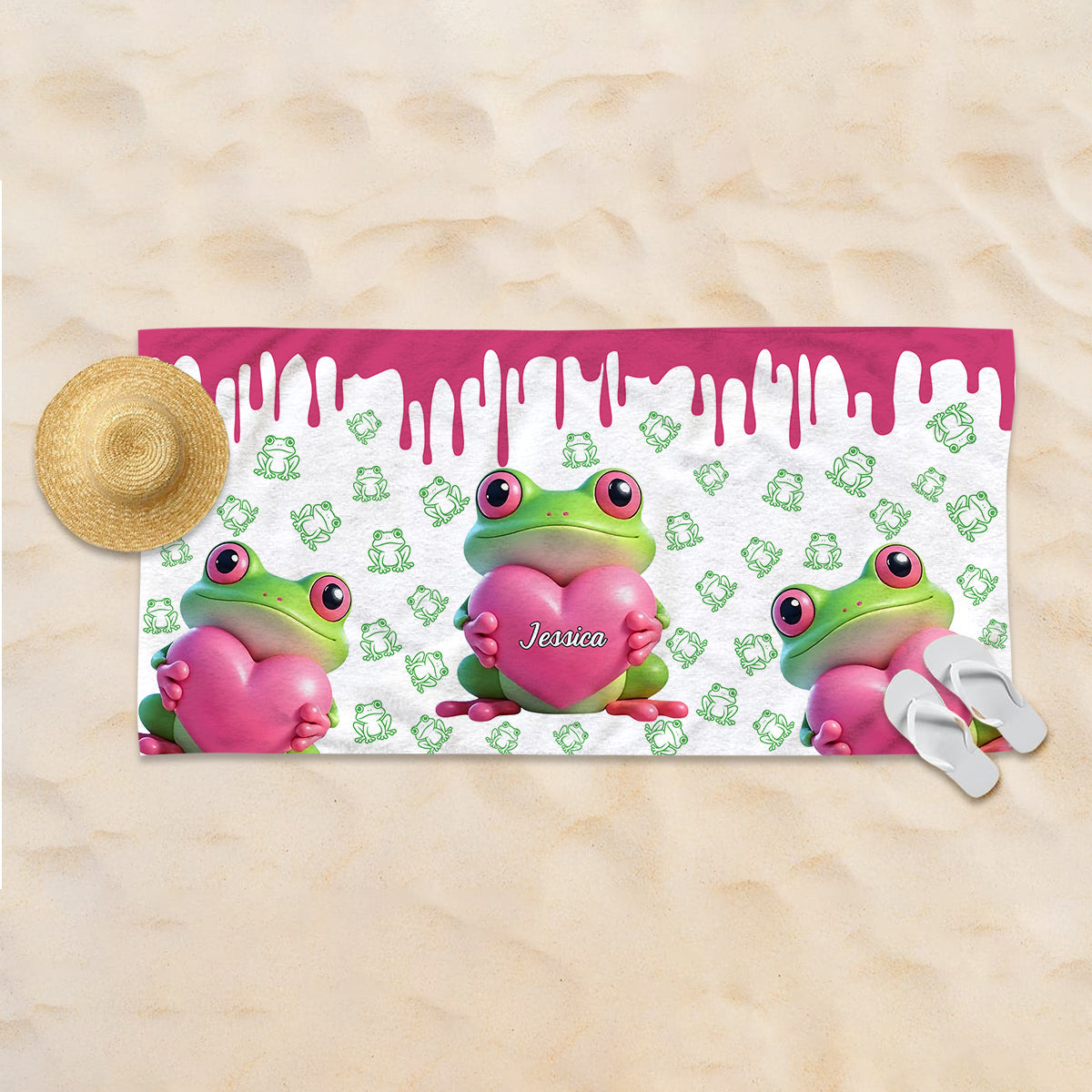 Cute Frog - Personalized Frog Quick-Dry Beach Towel/ Bath Towel