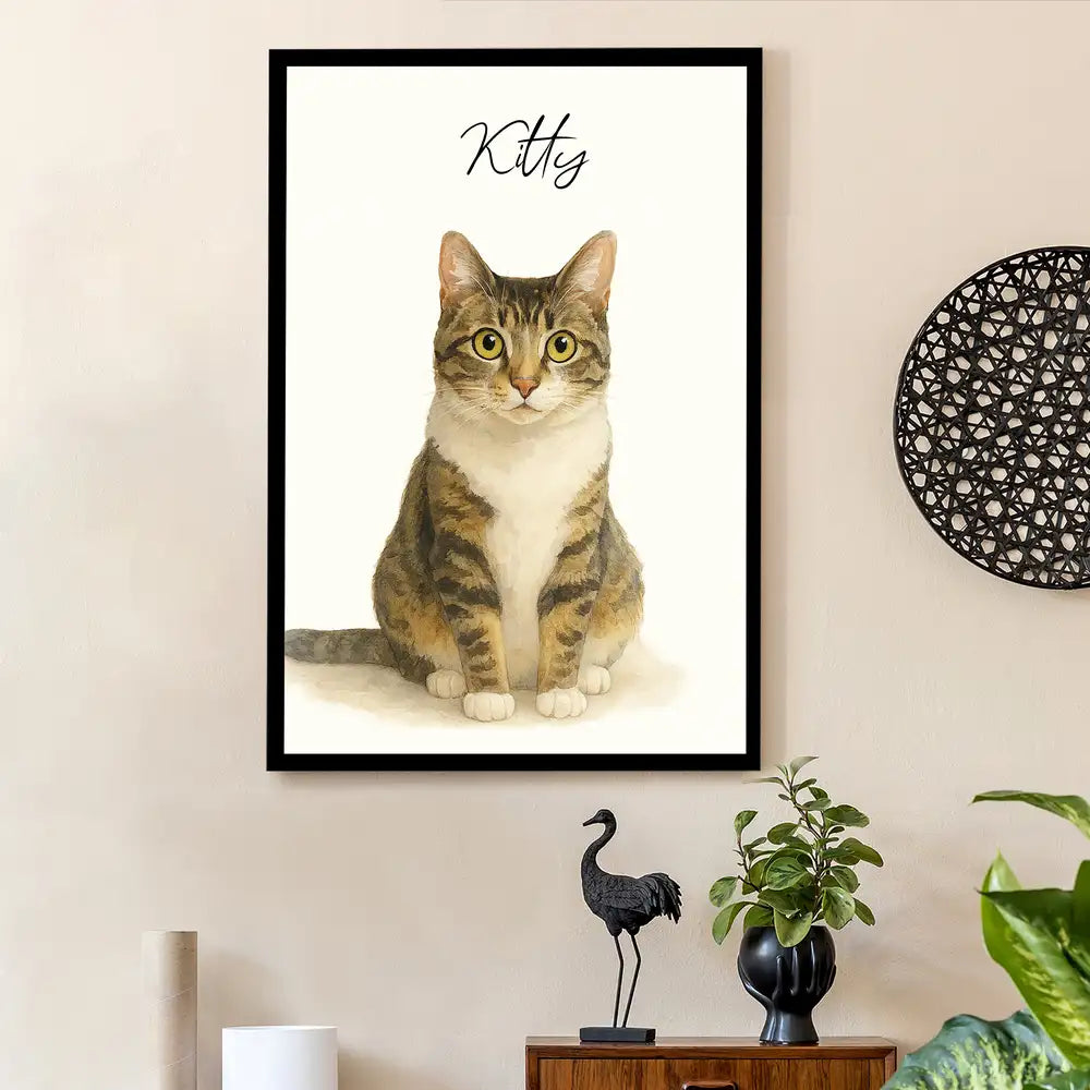 Custom Watercolor Cat Portrait Poster – Personalized from Your Pet Photo, Perfect Gift for Cat Lovers