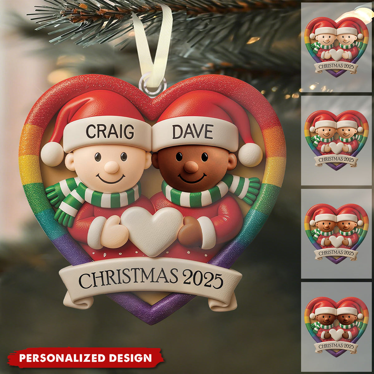 Custom LGBT Couple Acrylic Ornament, Cozy Hugging Santa Characters for Holiday Celebration, Romantic Keepsake & Special Gift