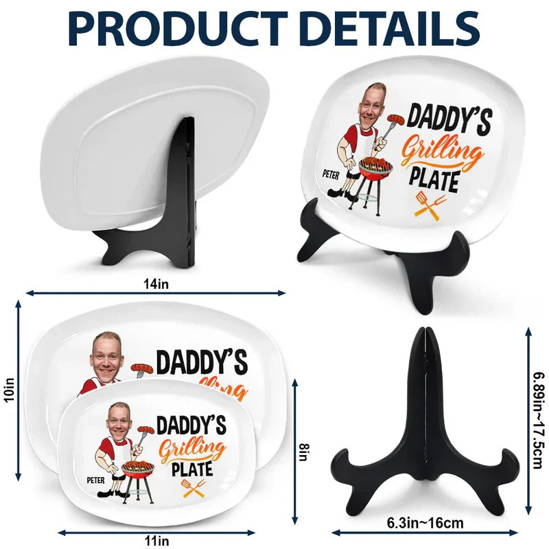 Personalized Grilling Plate for Grill Master Dad – Fun Cartoon BBQ Design, Unique Backyard Gift for Papa