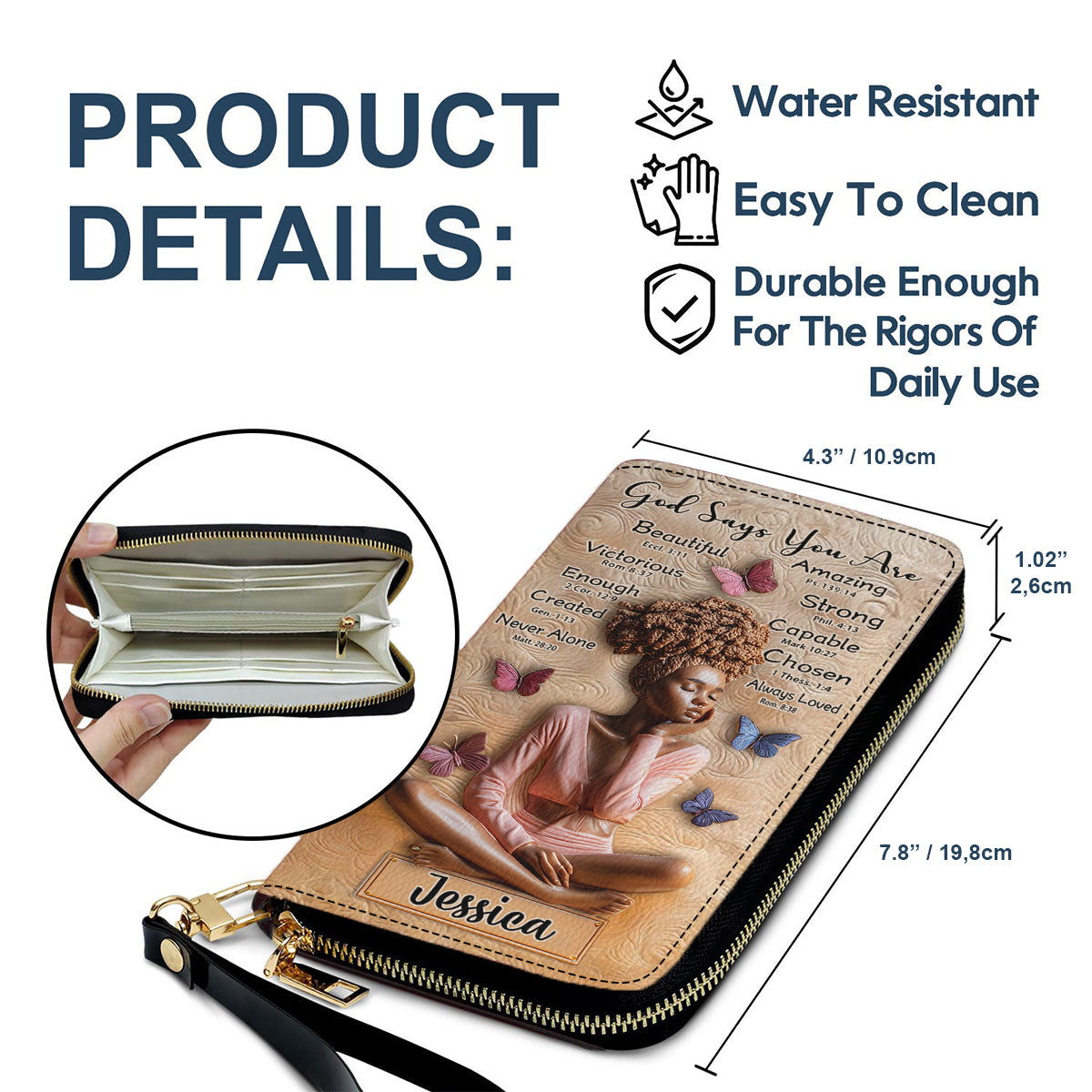 God Says You Are - Personalized African American Leather Long Wallet