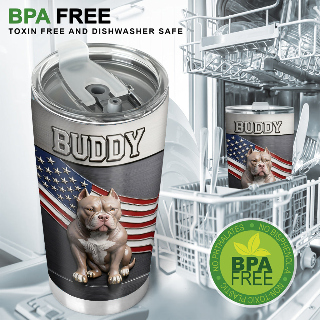 Custom Any Photo Pet With American Flag Pattern - Personalized Dog Tumbler