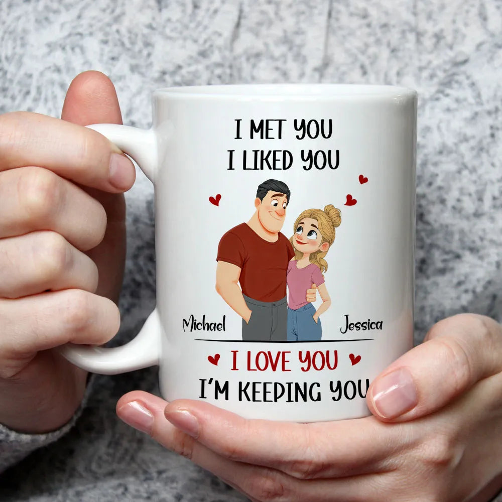Personalized Couple Cartoon Ceramic Mug, 'I Love You I'm Keeping You' Cute Gift for Husband or Wife