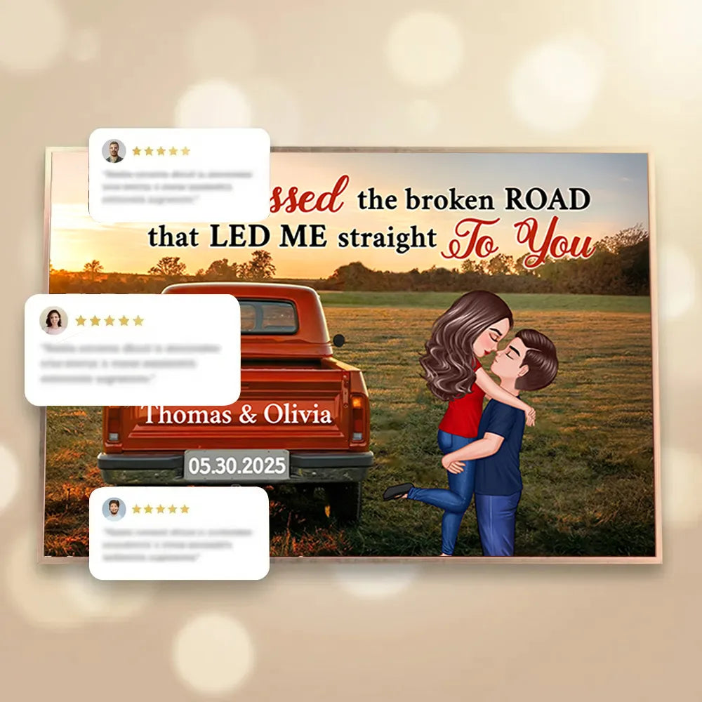God Blessed the Broken Road Personalized Poster – Custom Hugging Couple Wall Art, Modern Home Decor and Heartfelt Gift for Him or Her