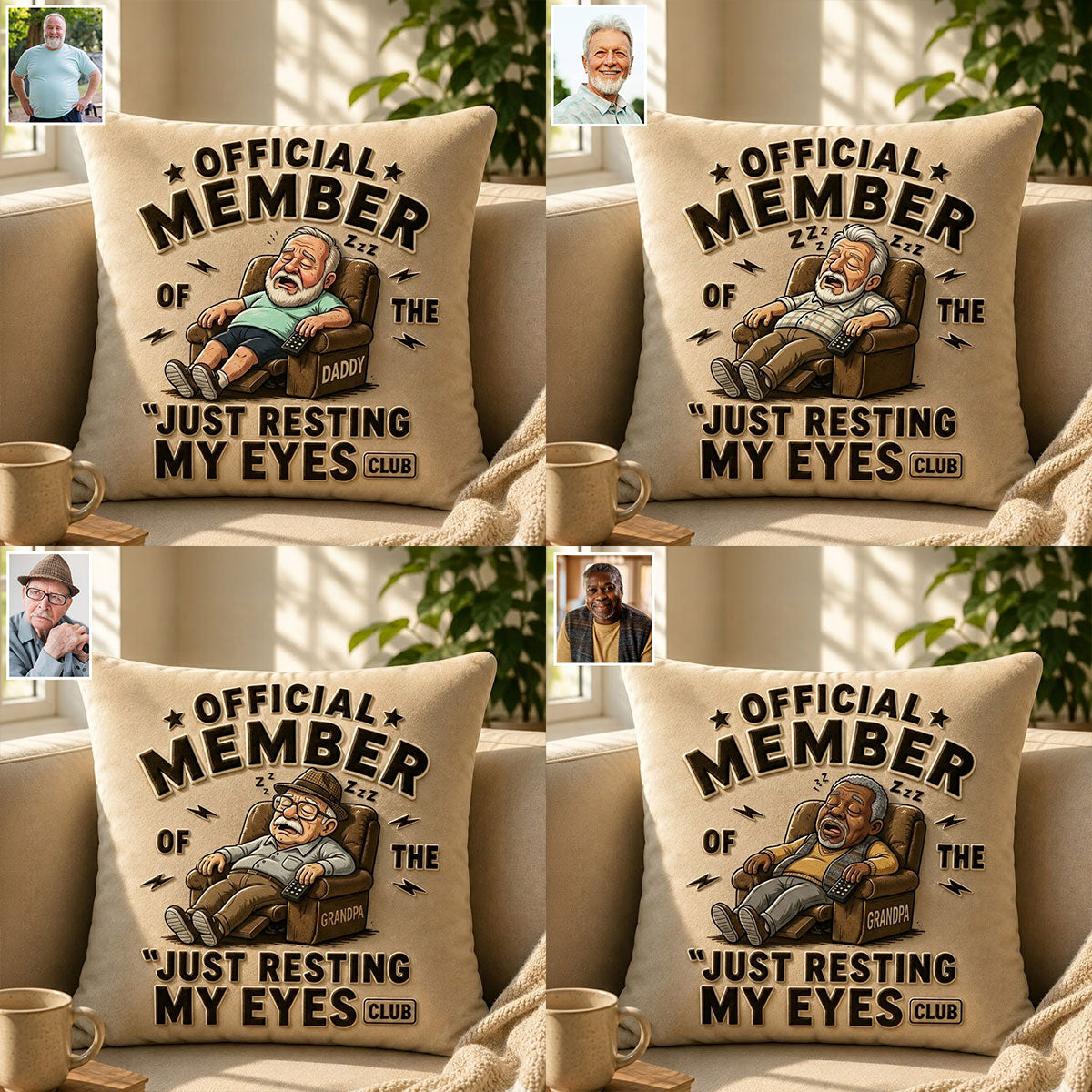 Funny Dad Grandpa Gift, Just Resting My Eyes - Personalized Grandpa Premium Faux Fur Pillow