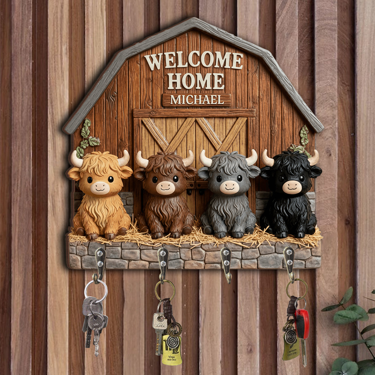 Cute Little Cows - Personalized Highland Cow Custom Shaped Hanging Rack
