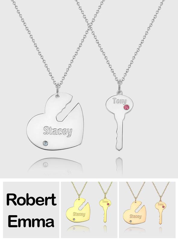 You Are My Key - Personalized Couple Engraved Name Couple Necklace