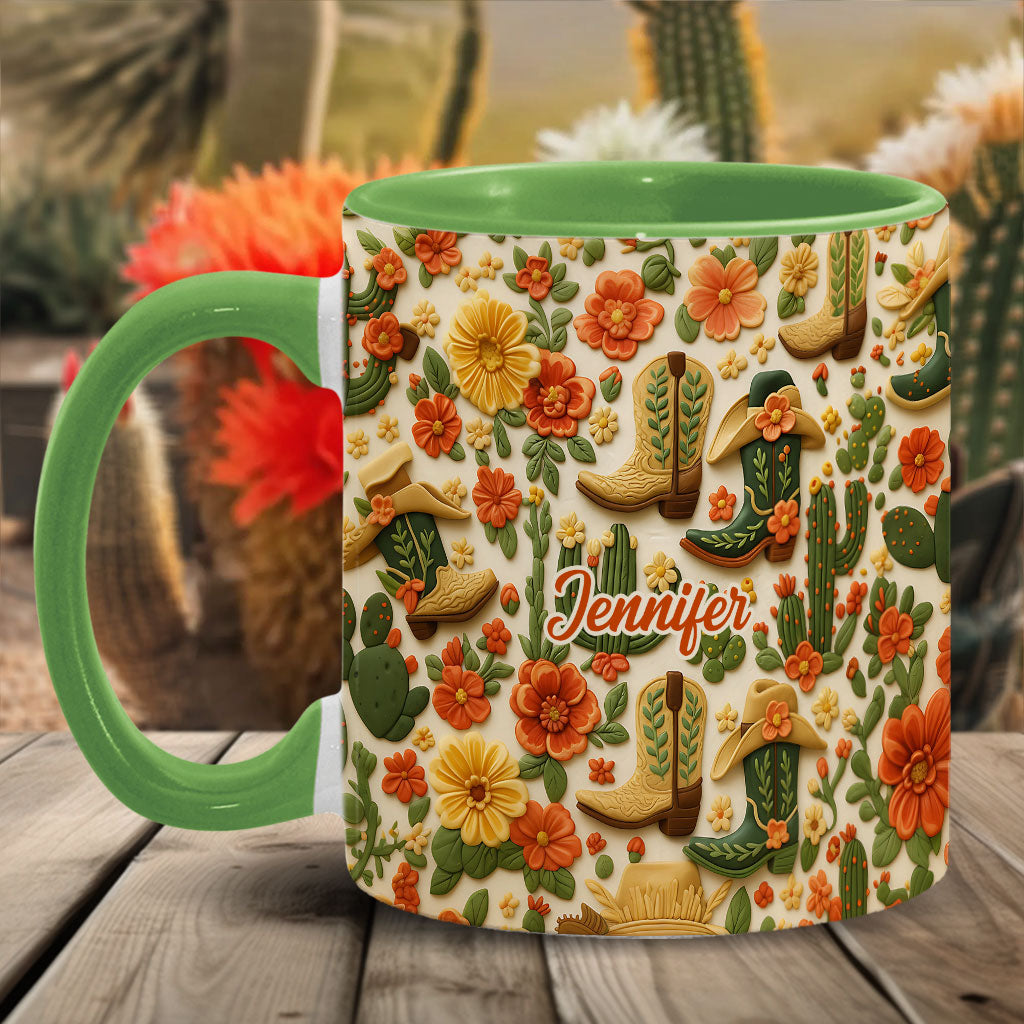 Cowgirl Boots Cactus - Personalized Cowgirl Accent Mug