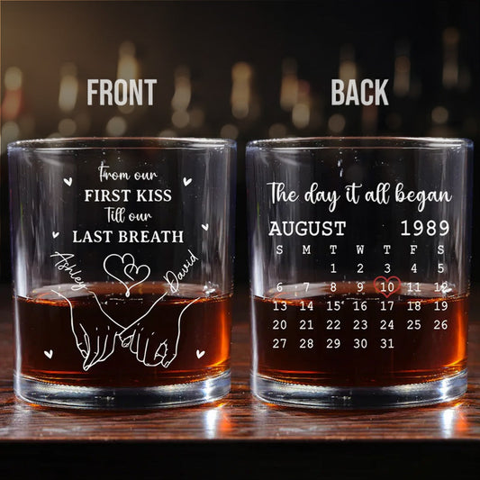 Personalized Whiskey Glass with Date Calendar – The Day It All Began Couple Gift for Romantic Anniversaries