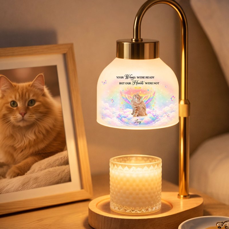 Personalized Pet Memorial Candle Warmer Lamp With Angel Dog Rainbow Clouds, A Unique Sympathy Gift For Dog Lovers
