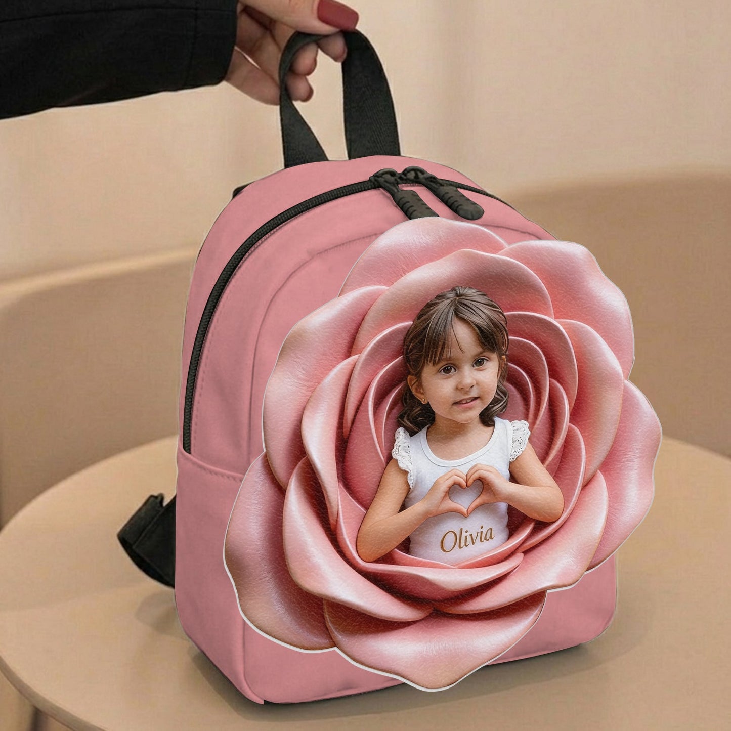 Custom From Photo And Flower - Personalized Kid Changeable Leather Patch Backpack