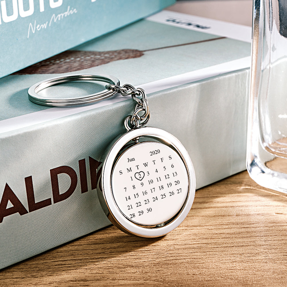 Custom Photo Calendar Swirl Round Swirl Calendar Keychain - gift for anyone, dog lover, cat lover, who lost a loved one - Personalized Keychain