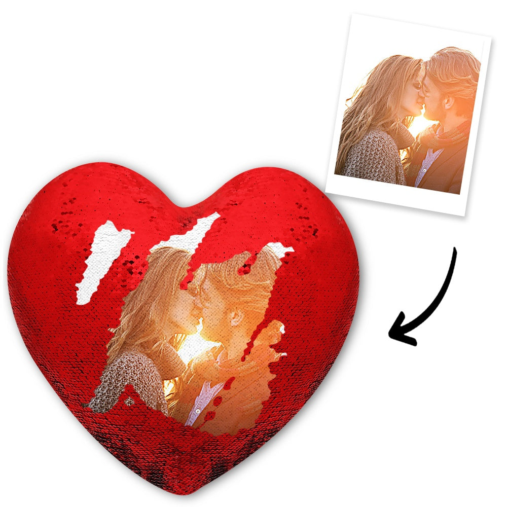 Any Photo - Personalized Couple Heart Magic Sequin Pillow