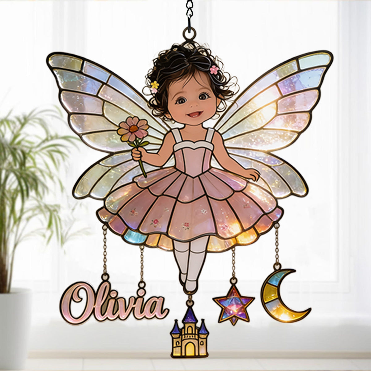 Fairy Custom From Photo - Personalized Kid Window Hanging Suncatcher With Charms