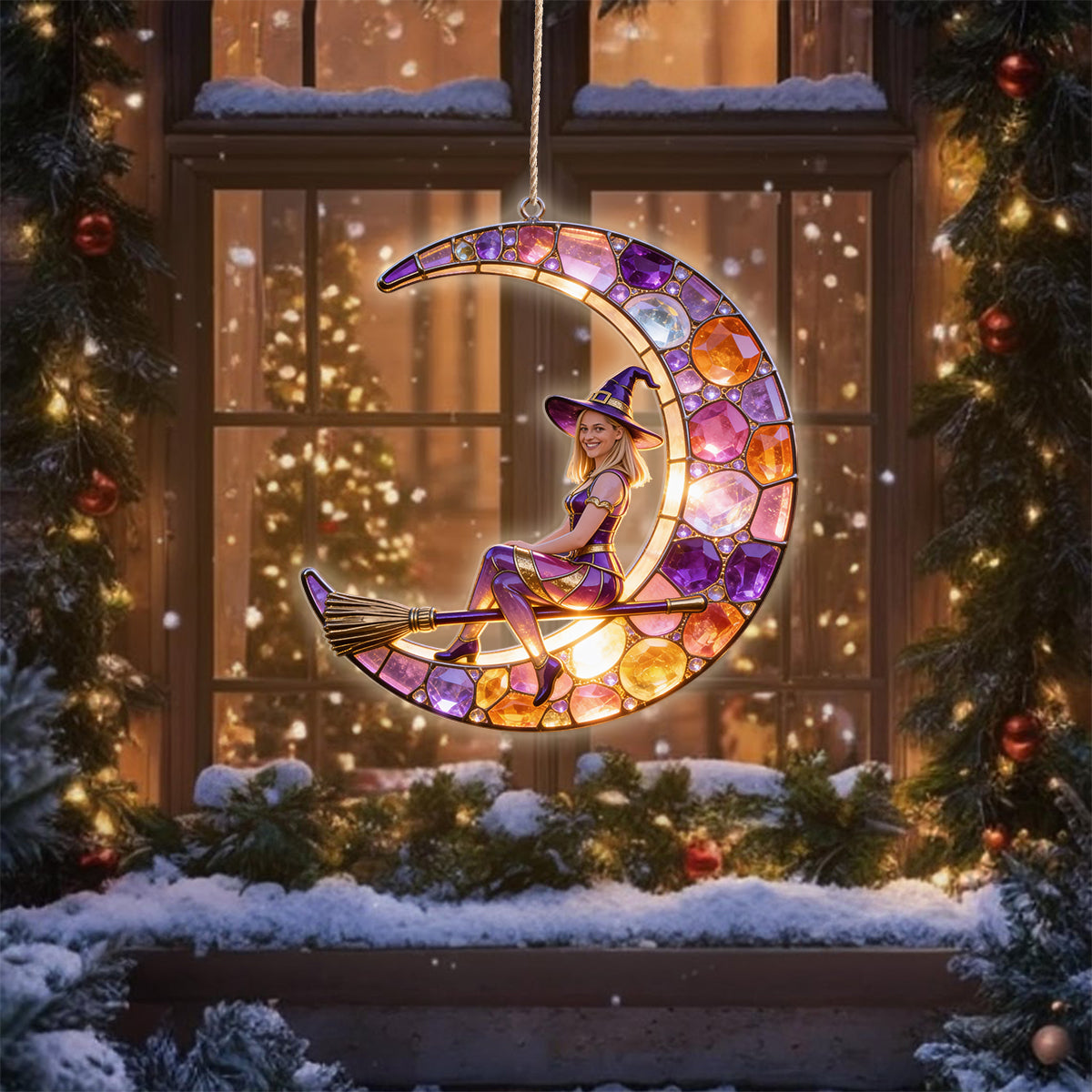 Beautiful Witch, Crescent Moon - Personalized Witch LED Light Acrylic Sign