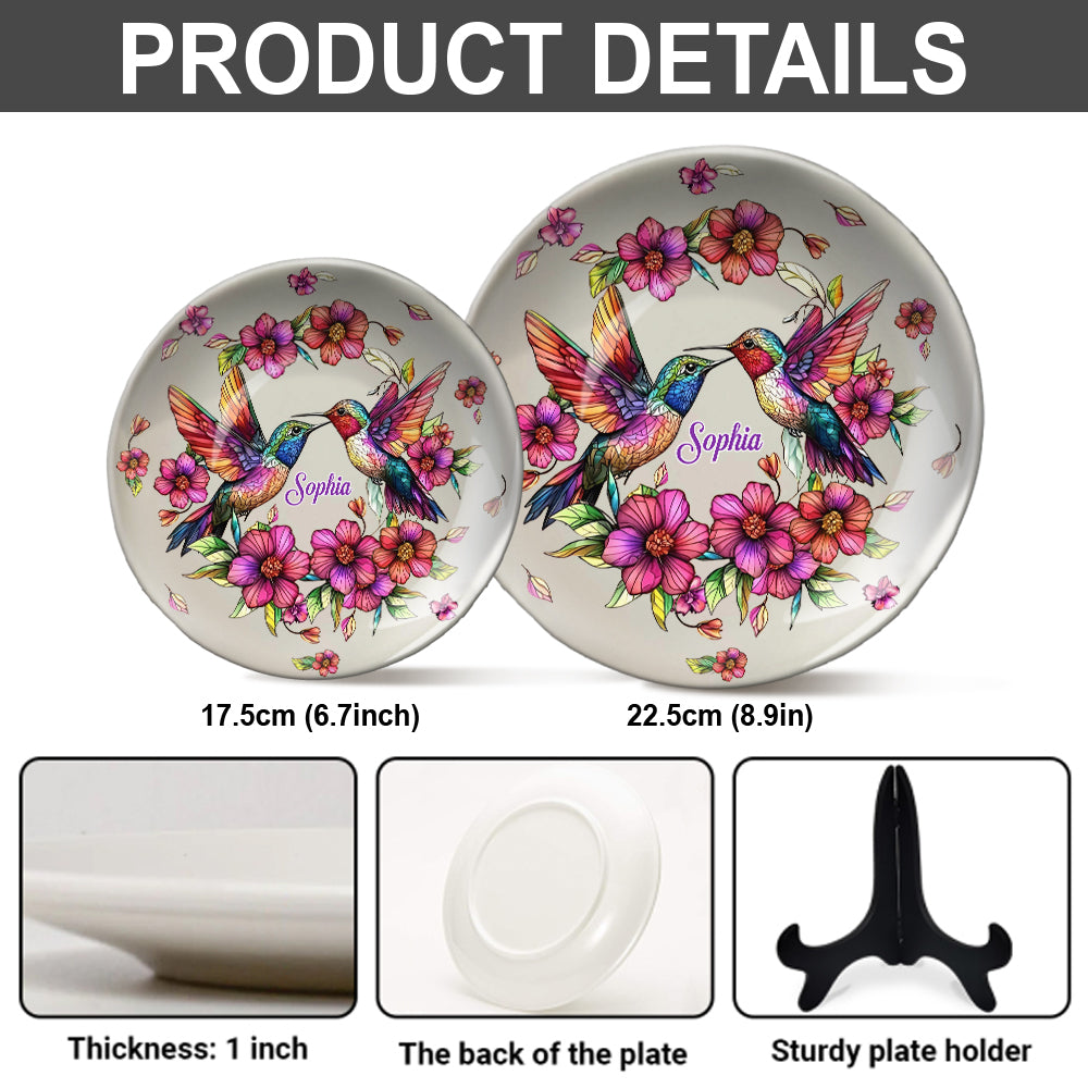 Colorful Hummingbird - Personalized Hummingbird Ceramic Round Plate