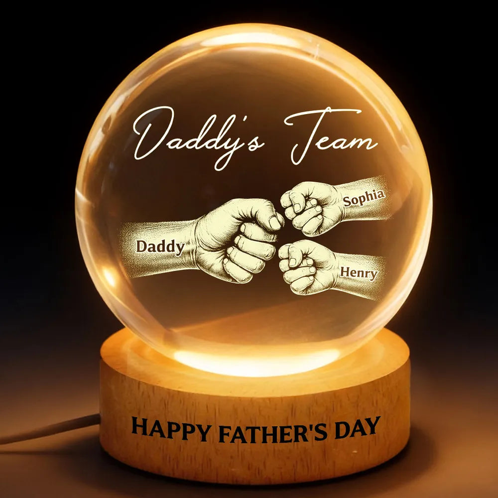 Daddy's Team Globe Lamp, Personalized Fist Bump Family Keepsake, Warm Glow Room Decor, Unique Gift for Dad