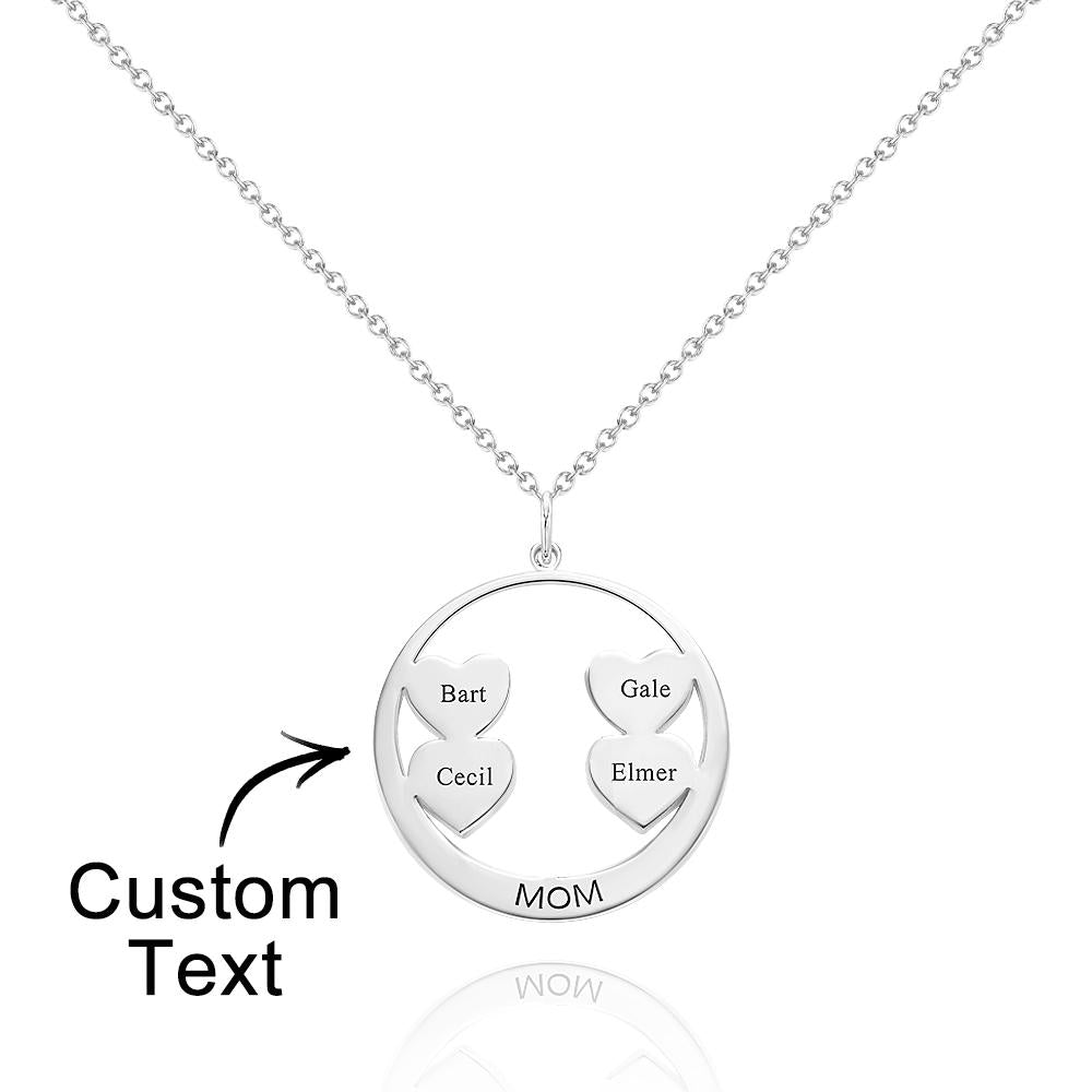 Custom Engraved Circle Hearts Necklace Charm - Personalized Necklace