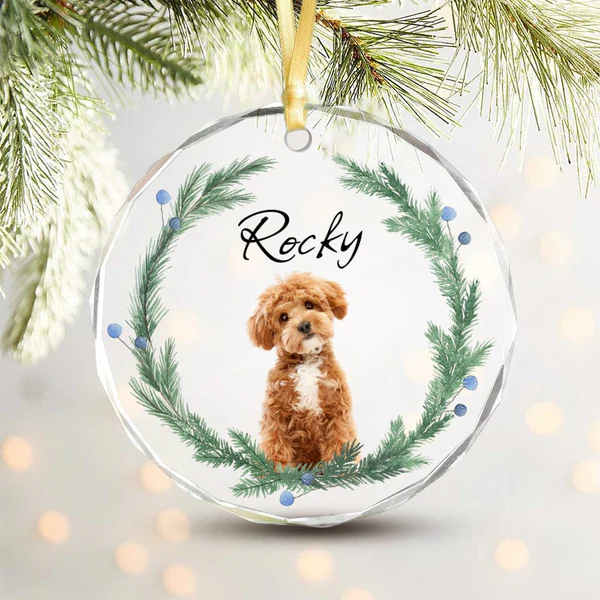 Custom Pet Photo Crystal Ornament for Dog Lovers, Festive Christmas Crystal Ornament Keepsake, Heartwarming Unique Gift for Pet Parents