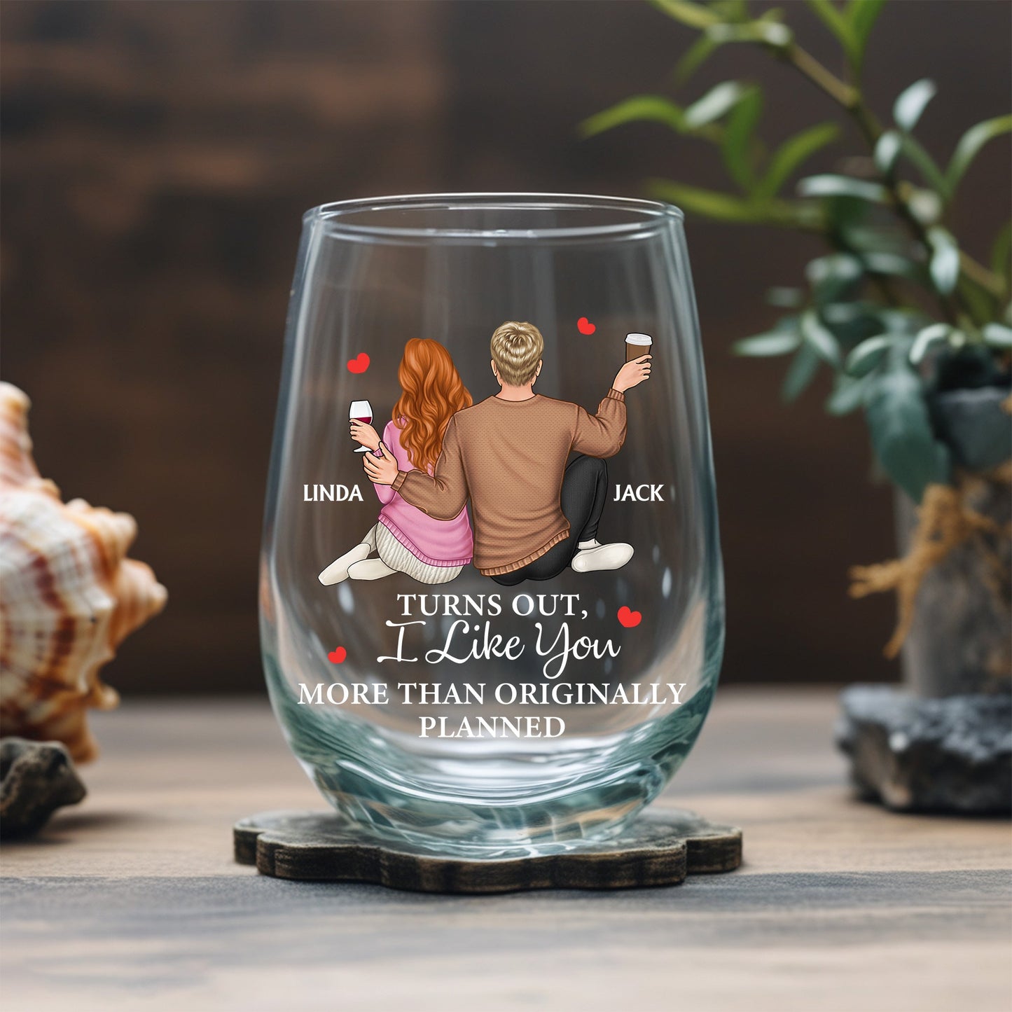Personalized Couple Wine Glass Cup - "Turns Out, I Like You More Than Originally Planned" | Romantic Gift for Valentine's Day, Christmas, and Anniversaries
