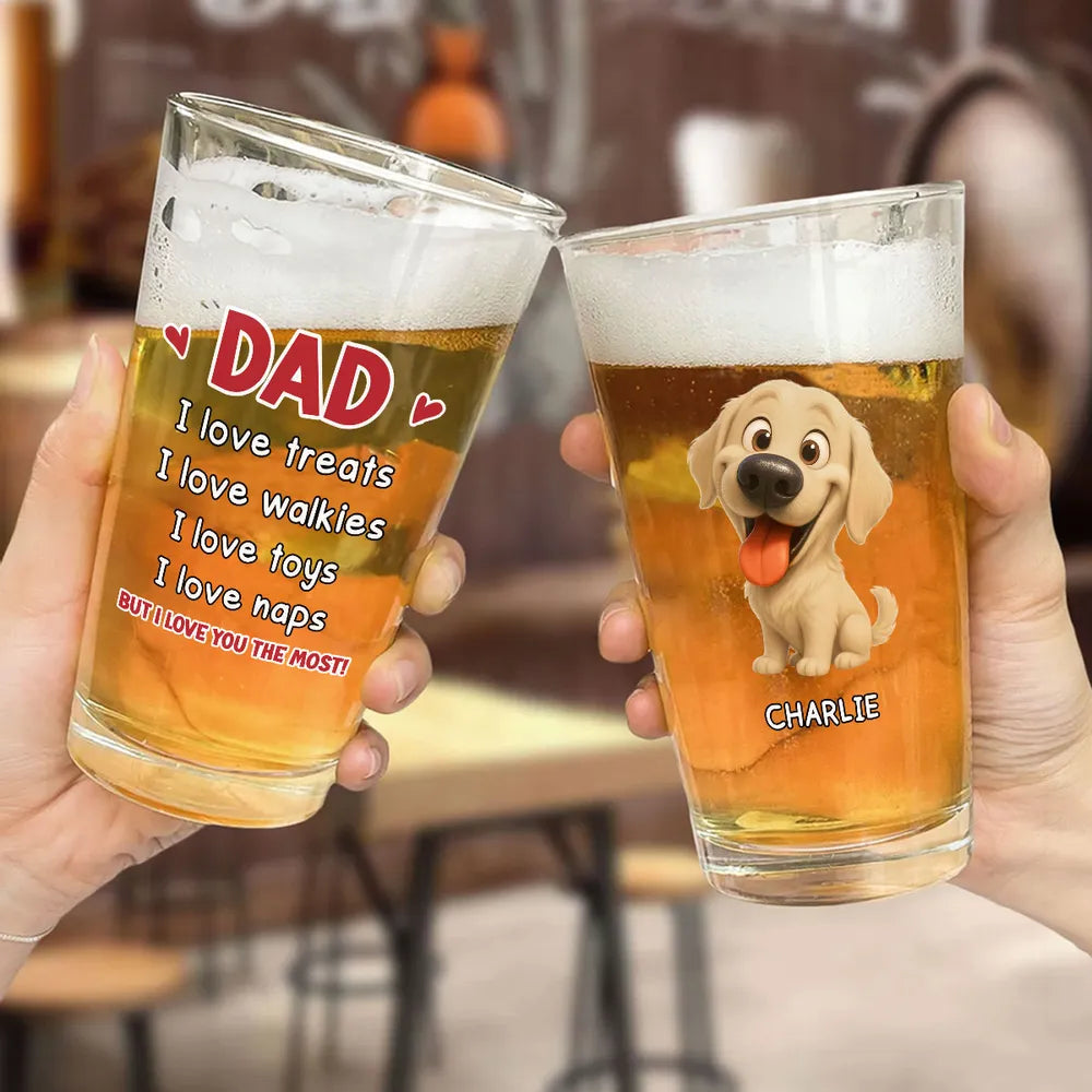 Dog-Themed Beer Glass for Dad – Cute Illustration Design, Heartwarming Gift for Father’s Day