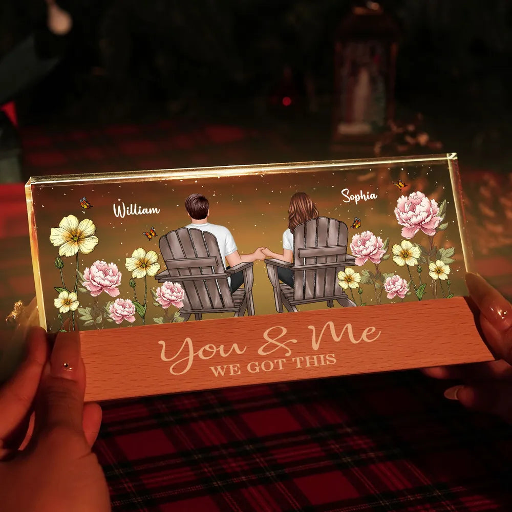 Personalized Block LED Light Plaque with Couple Holding Hands in Adirondack Chairs, Romantic Night Light Gift for Him or Her