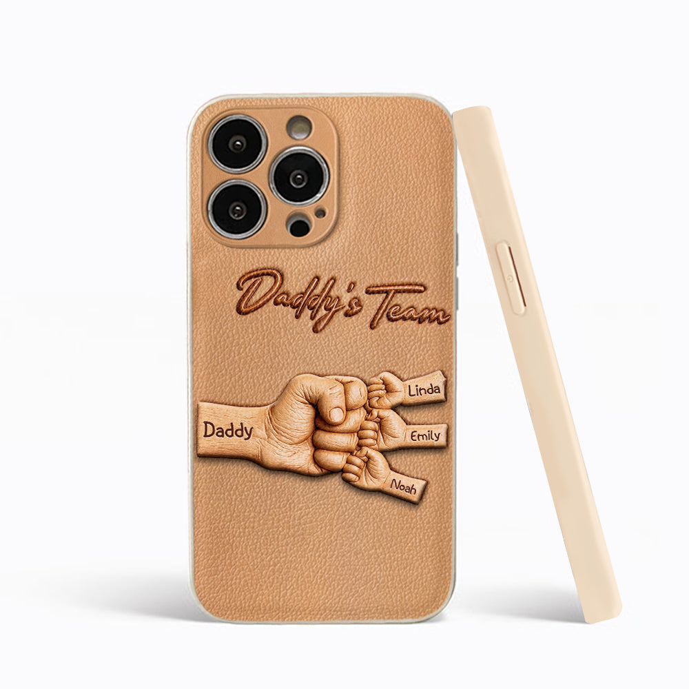 Daddy's Team - Personalized Father 3D Embossed Leather Phone Case