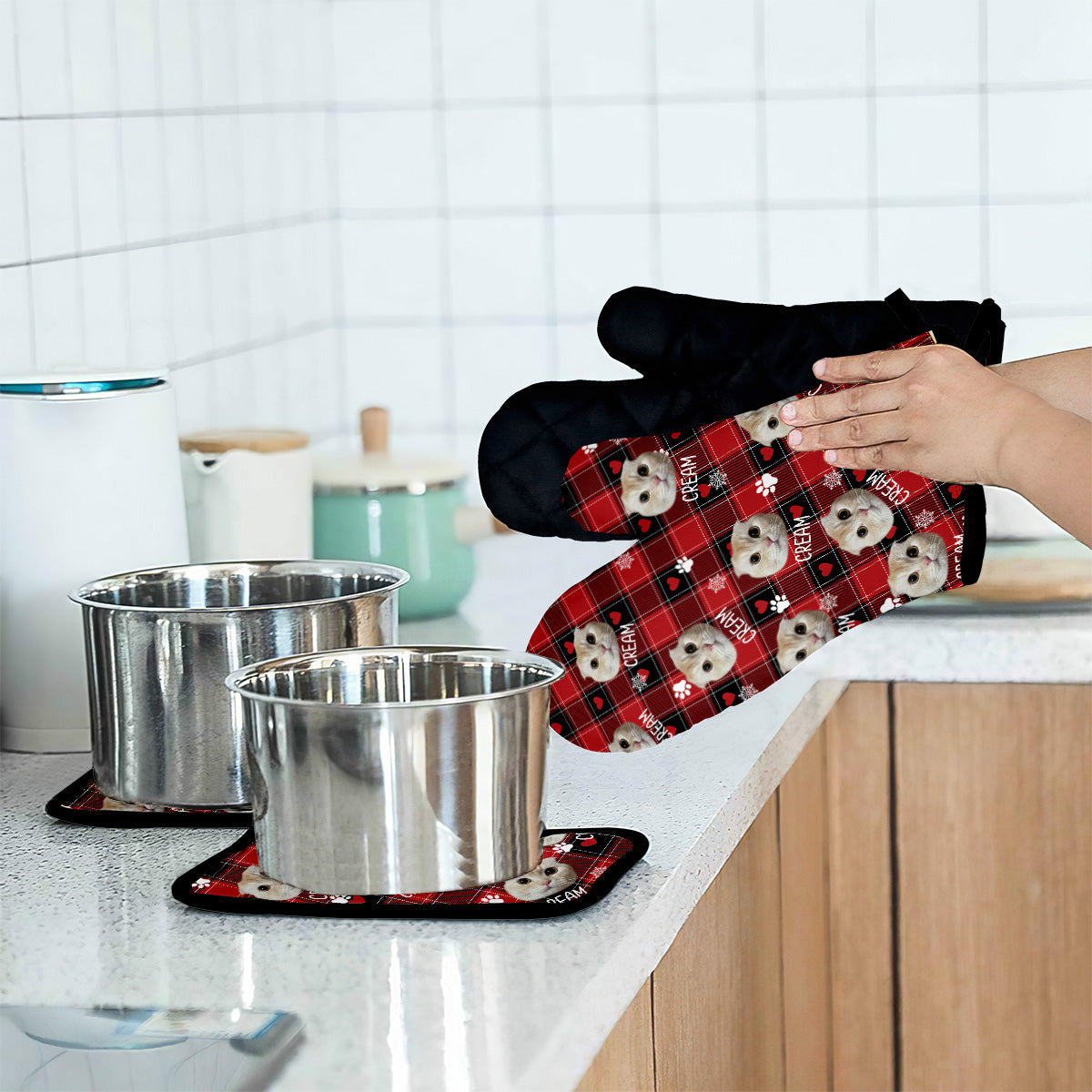 Custom Photo Pet Blanket - Gift for cat lovers, dog lover, cat lover - Personalized Oven Mitts & Pot Holder Set