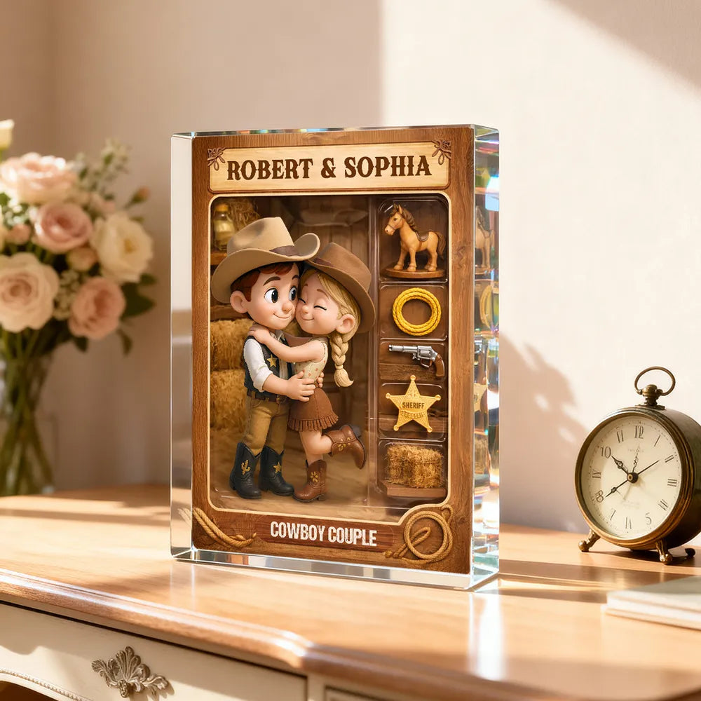 Cowboy Couple Rectangle Acrylic Block Plaque, Western Hugging Couple Keepsake, Unique Gift for Couples for Anniversary