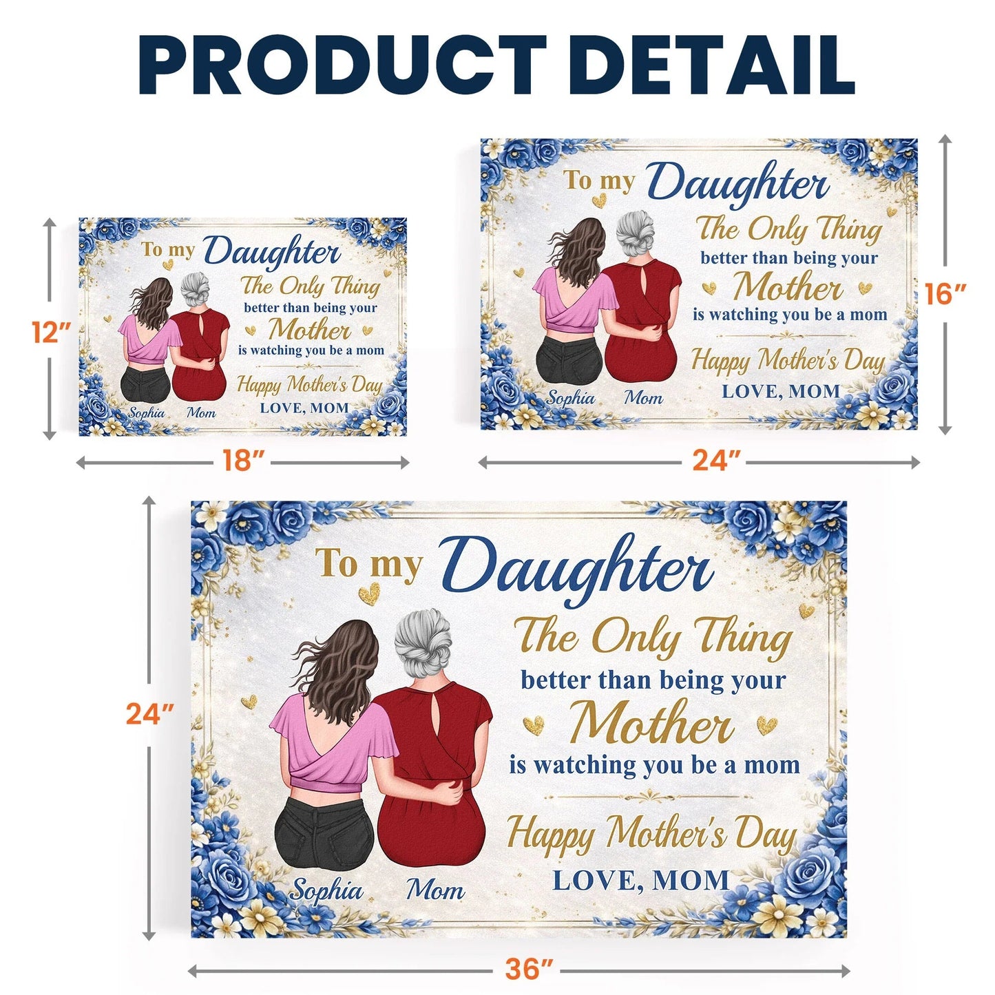 Personalized Mother-Daughter Poster, Back-Hug Illustration Wall Art, Mother's Day Gift That Celebrates Her Becoming a Mom