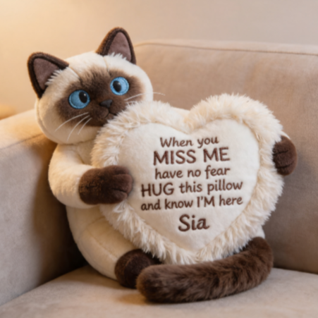 Custom Siamese Cat Memorial Heart Pillow - Personalized Pet Loss Keepsake & Hug Cushion - Sentimental Gift for Cat Lovers and Grieving Owners
