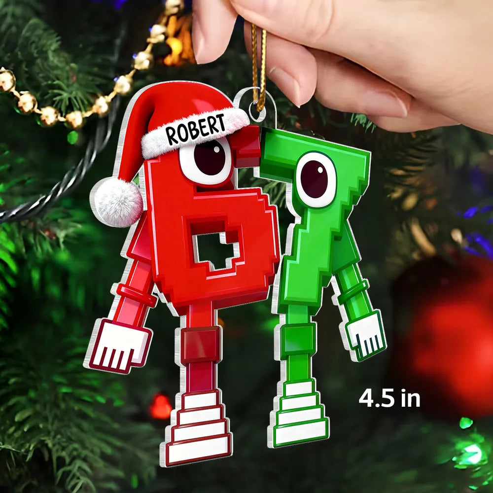 Pixel Number Acrylic Ornament For Kids Gaming Tree Decor Unique Gift For Young Gamers