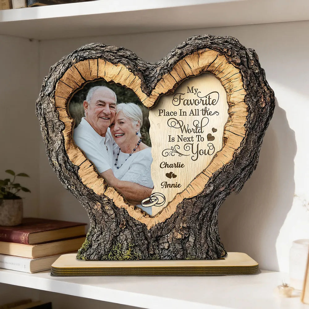 Personalized 2-Layer Wooden Plaque With Couple Photo and Heart Quote, Romantic Living Room Display, Unique Gift