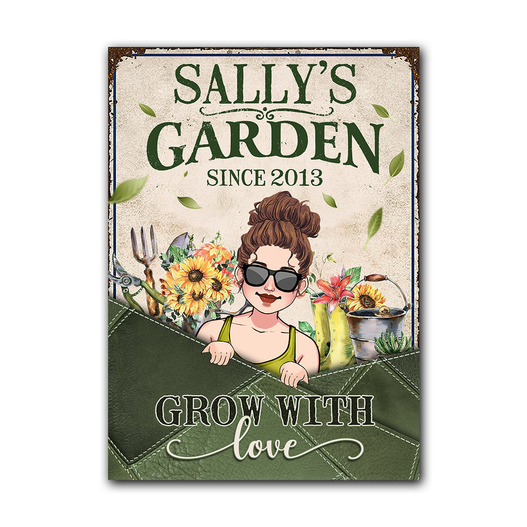 Grow With Love - Personalized Gardening Rectangle Metal Sign