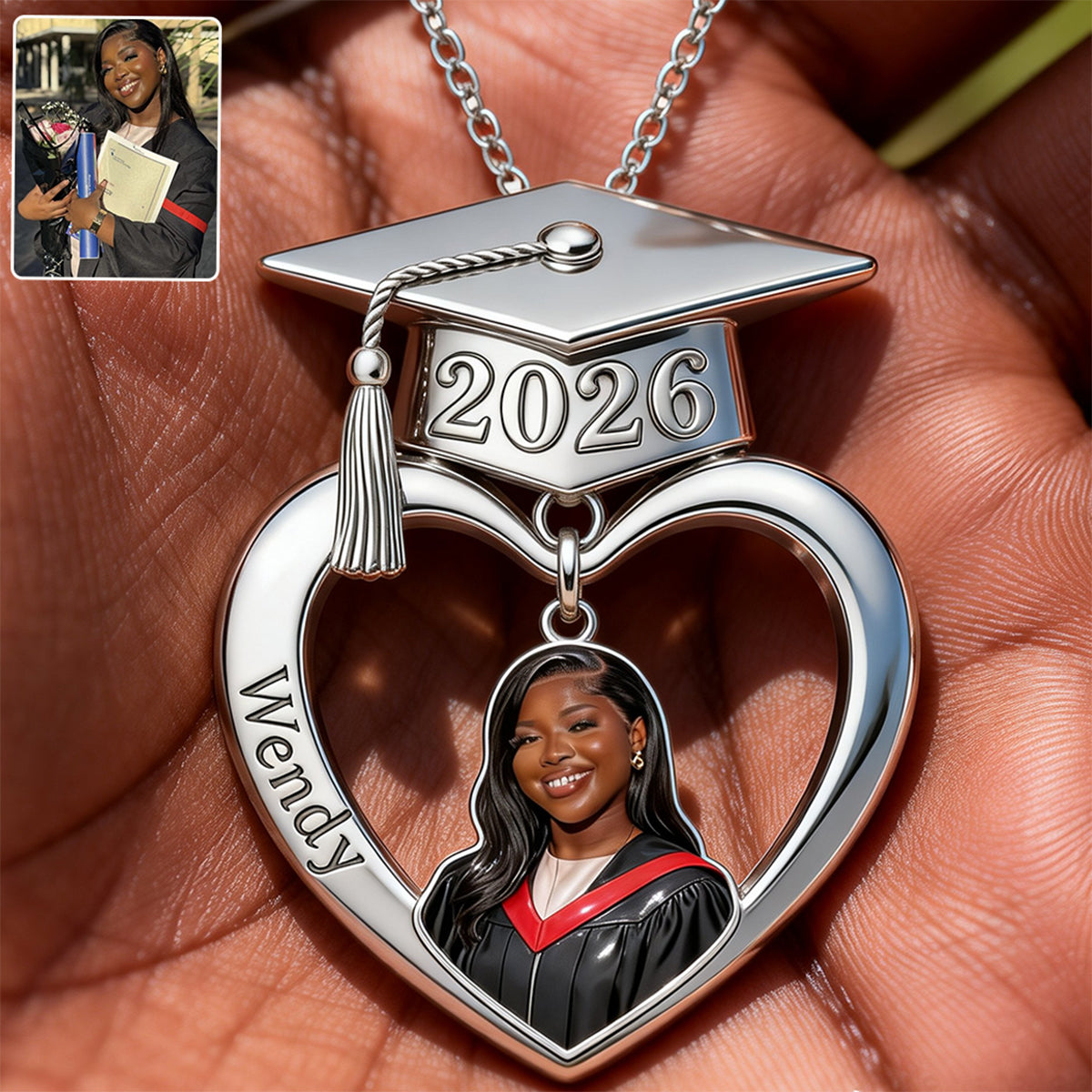 Graduation Class of 2026 - Personalized Graduation Shaped Metal Pendant Necklace