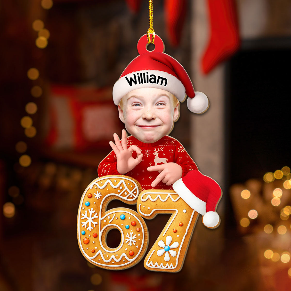 Personalized 67 Meme Wooden Ornament with Your Baby Photo – Funny Christmas Wooden Ornament & Unique Holiday Gift for Family and Friends
