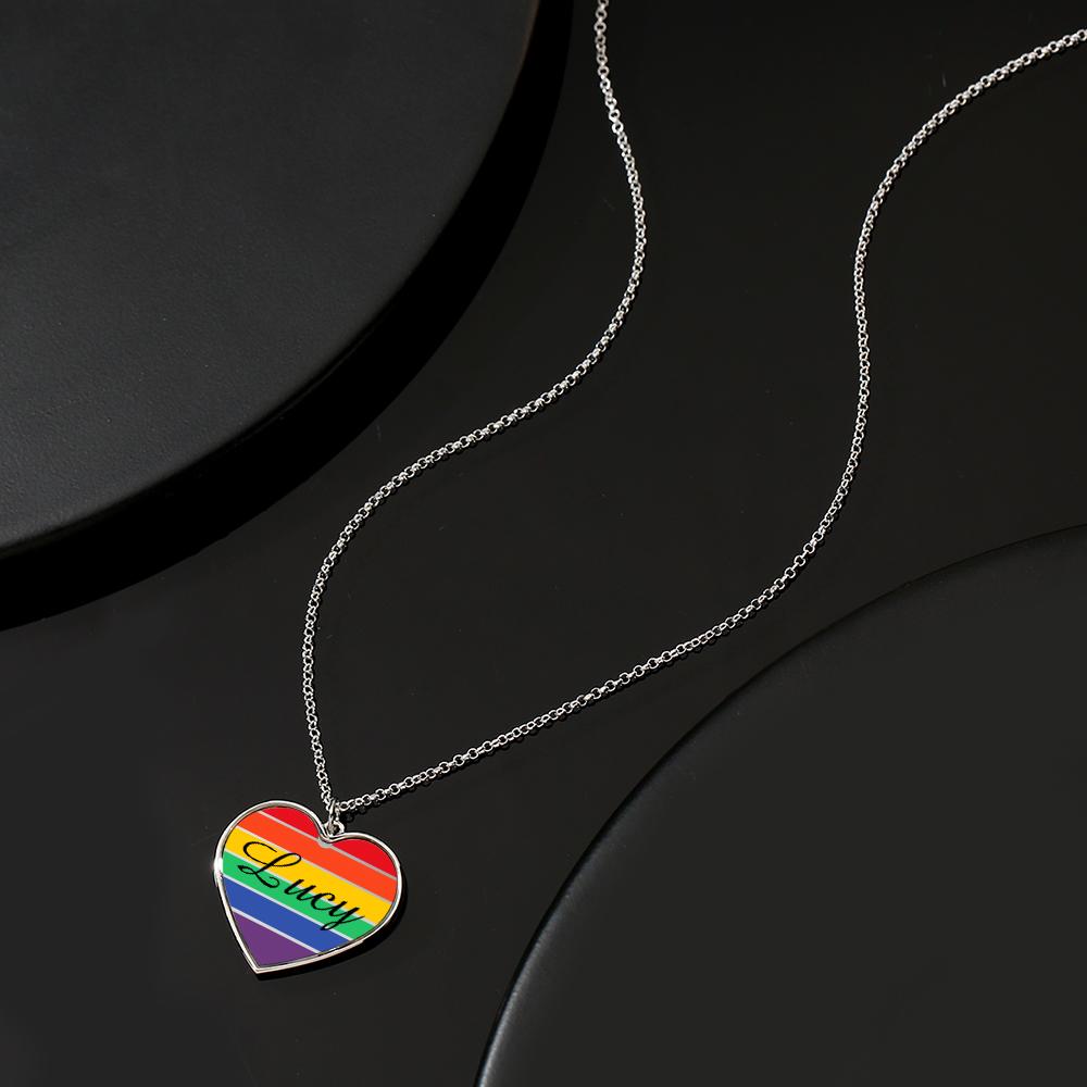 LGBT Heart - Personalized LGBT Support Name Rainbow Necklace