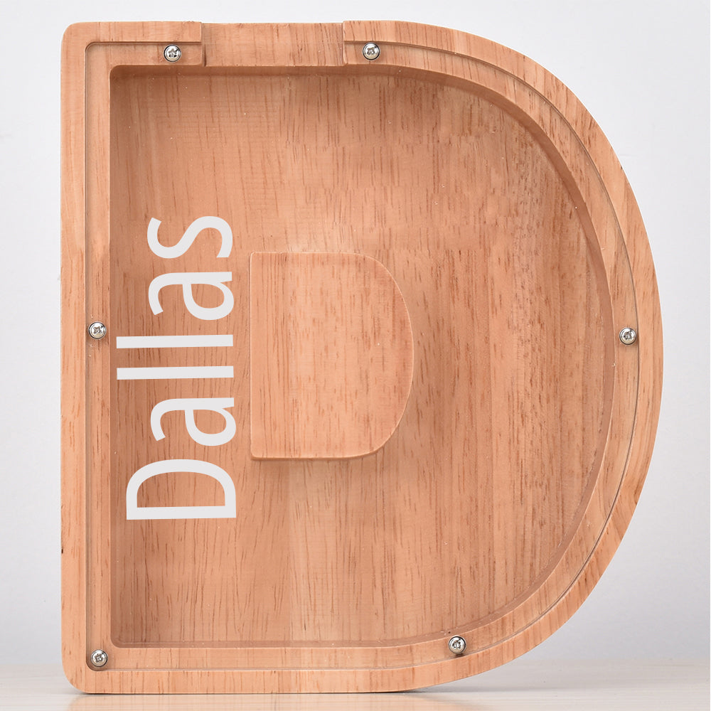 Custom Initial And Name - Personalized Letter And Name Oak Wooden Piggy Bank