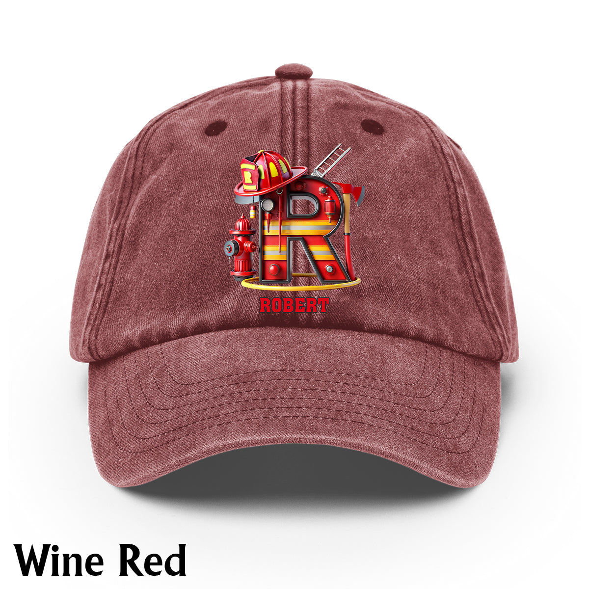 Alphabet Firefighter - Personalized Firefighter Washed Denim Cap