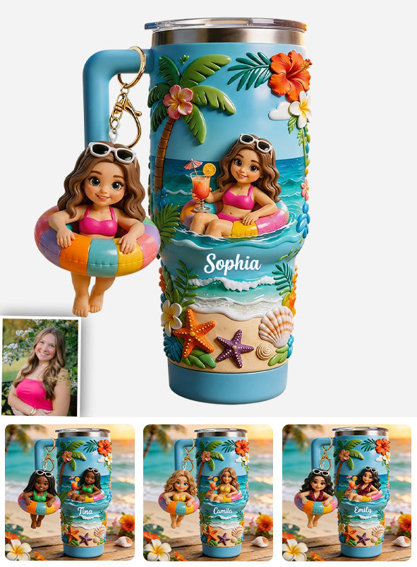 Any Photo Summer Vibes - Personalized Sea Lover Tumbler With Plush Charm