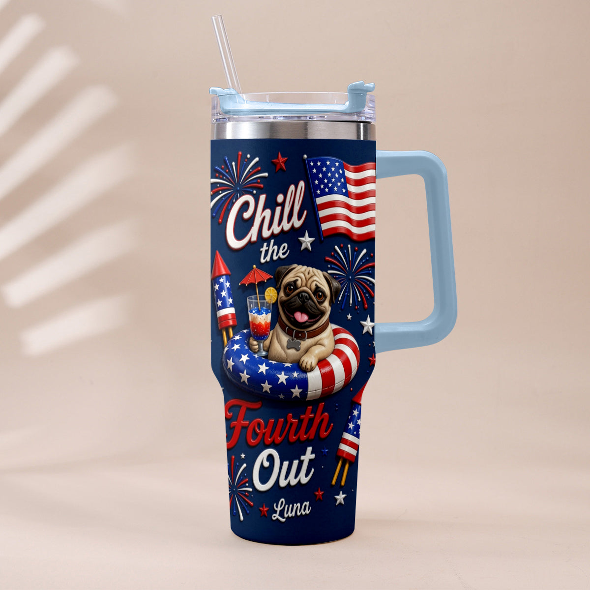 Funny Pet Chill The Fourth Out - Personalized Dog Tumbler With Plush Charm