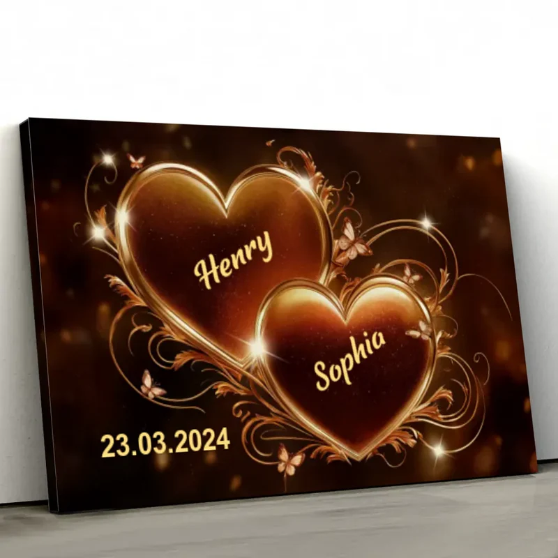 Romantic Double Heart Neon Poster or Canvas - Personalized Valentine’s Day Gift for Couples, Bedroom Decor